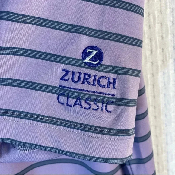 TURTLESON Large Lavender Blue Stripe Polo Shirt Golf Performance Zurich Fore Kid - Picture 5 of 11